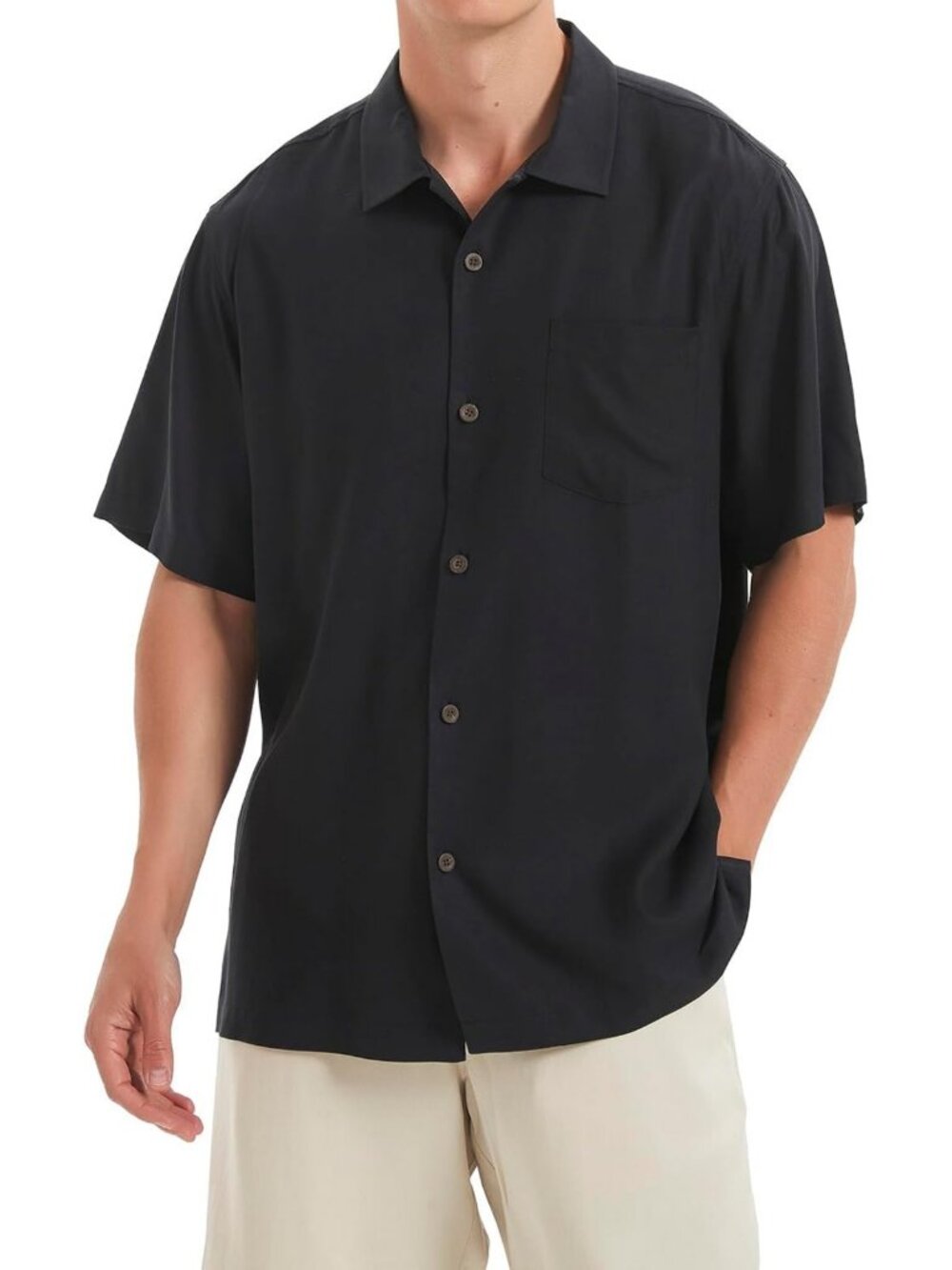 Men's Short Sleeve Silk Button Down Shirt - Casual Tropical Hawaiian Style Top